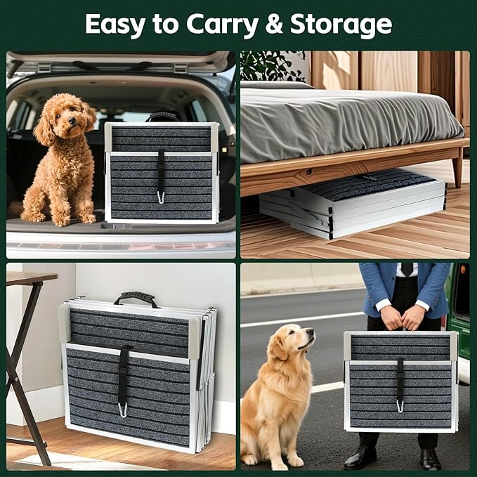 Dog Stairs for Car, Extra Wide Stairs for Large Dogs, Pet Steps Aluminum Foldable Dog Steps for Cars and SUV, High Beds, Trucks, Supports up to 200 lbs (Extra Wide-4 Steps)-PurrikoPets