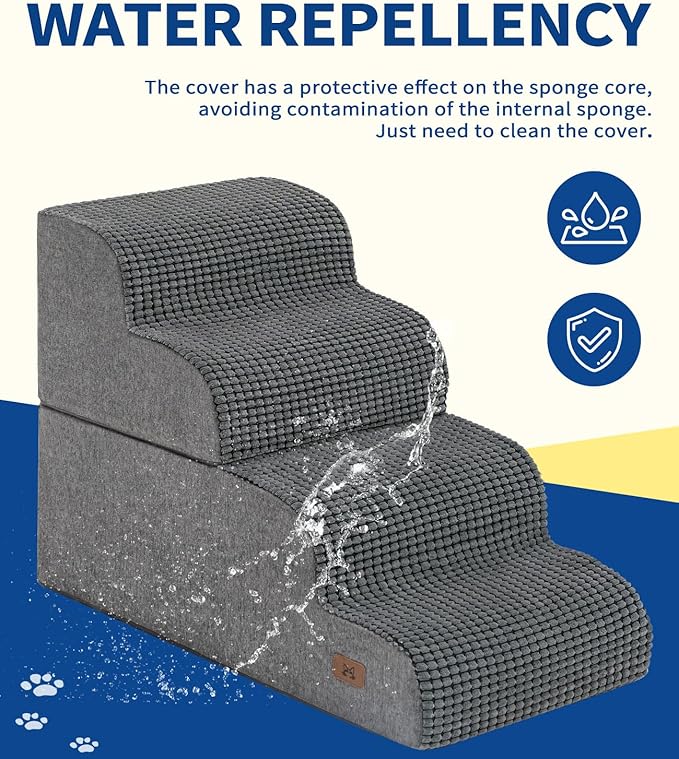 Dog Step for Bed, Dog Stair 4-Step 35D Pet Stair 19.7" H for High Bed or Sofa Non-Slip Balanced Pet Step Indoor, Grey-PurrikoPets