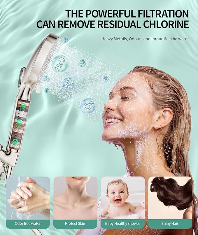 Filtered Shower Head with Handheld, High Pressure 9 Spray Mode Brushed Nickel Showerhead with Filters, detachable shower head,Water Softener Filters Beads for Hard Water - Remove Chlorine-PurrikoPets