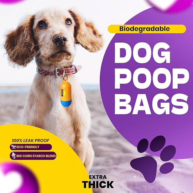Dog Poop Bags-150 Counts with Holder (10 Rolls), Biodegradable Poop Bags, Eco-friendly and Easy to Open, Thick Dog Waste Bags (Yellow)-PurrikoPets