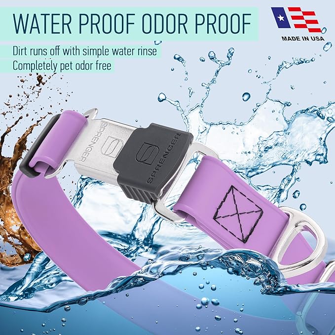 Dogline Biothane Waterproof Dog Collar with Herm Sprenger Black Stainless Steel Quick Release Buckle – Heavy Duty Tactical Durable Collar for Dogs – Comfortable, Safe Pet Collar W 1" L 15-25" Amethyst-PurrikoPets