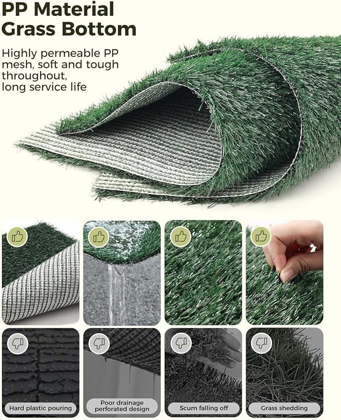 Dog Grass Pad with Tray, 30"x20" Medium Grass Pad for Dogs Potty with 2pcs Artificial Grass, Indoor Dog Litter Box for Balcony Apartment, Realistic, Washable, Less Odor-PurrikoPets
