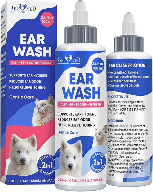 Ear Cleaner Drops & Wash Solution for Cats and Dogs – Gentle Ear Hygiene, Wax Removal & Odor Control for Pets-PurrikoPets