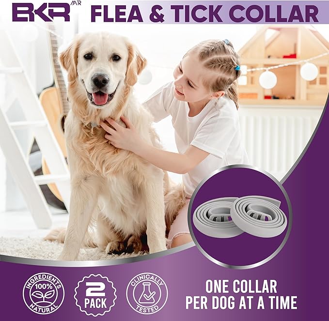 Flea Collar for Dogs – 2 Pack 16 Month Natural Flea & Tick Prevention Dog Flea Collar Adjustable One Size Fits All, Safe and Effective-PurrikoPets