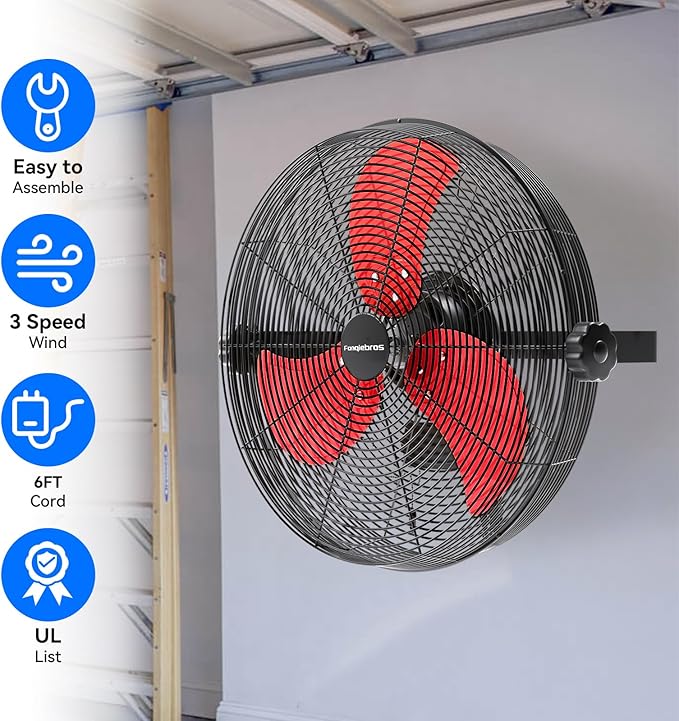4580 CFM 18 inch High Velocity Wall Mounted Fan, 3-Speed Metal Fan with Sealed Motor, 360 Degree Tliting Heavy Duty Wall Fan for Patio, Barn, Garage, and Gazebo - UL listed-PurrikoPets