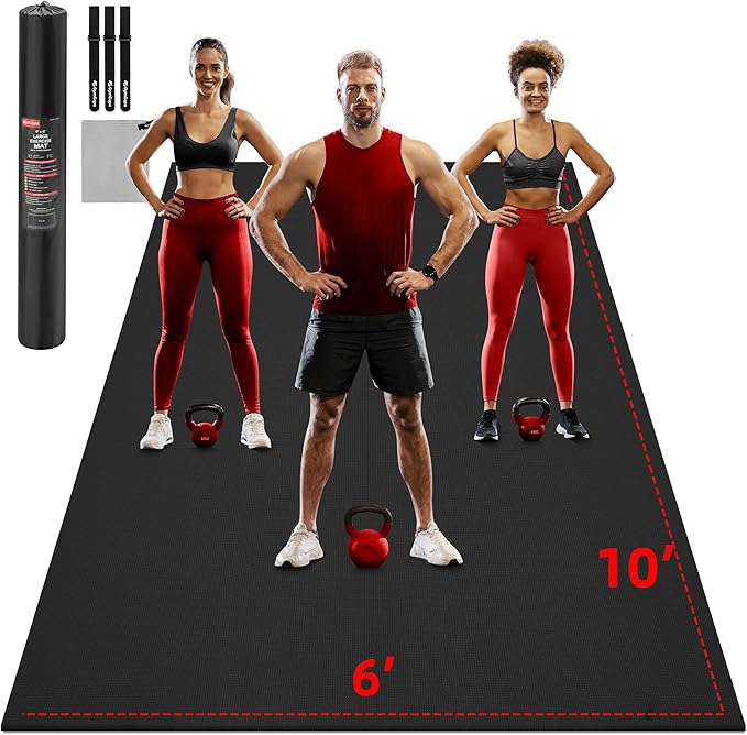 Extra Large Exercise Mat, 10'x6'/9'x6'/8'x6'/7'x5'/6'x4' (8mm/10mm) Thick Workout Mat for Home Gym Flooring, Garage, Shoe-Friendly, High-Density, MMA, HIIT, Weight Lifting, Cardio&Strength-PurrikoPets