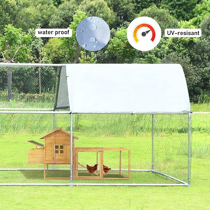 1.26’’ Large Metal Chicken Coop Walk in, Chicken Pen for Chickens, Outdoor Chicken Runs Coops Dog Kennel, Flat Roofed Chicken Runs for Yard with Anti-Ultraviolet Cover (9.2’L x6.2’W x6.4’H)-PurrikoPets