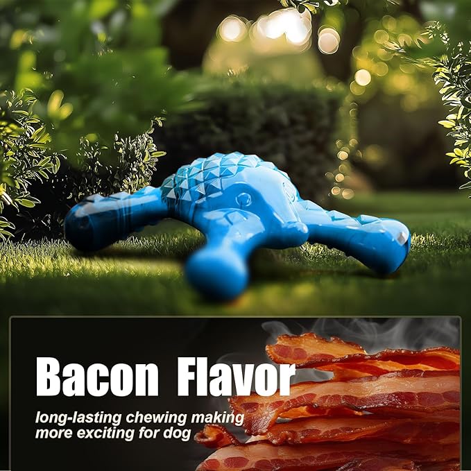 Dog Toys for Aggressive Chewers, Nylon Indestructible Toy for Medium Large Dogs, Hedgehog-Shaped Chew Toys with Bacon Flavor, Long Lasting, Dog Toys for Boredom, Blue-PurrikoPets