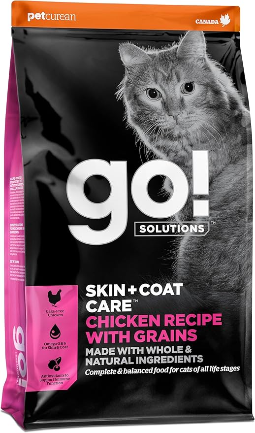 Go! Solutions Skin + Coat Care, Dry Cat Food, Chicken Recipe with Grains, 8 lb Bag-PurrikoPets