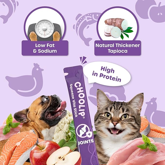 Grab & Go Squeeze Vita Stick Lickable Treats for Dogs & Cats. 49 Joint Support Sticks with Essential multivitamins. Soft and Tasty Paste for All Life Stages, Supporting Joints Health-PurrikoPets