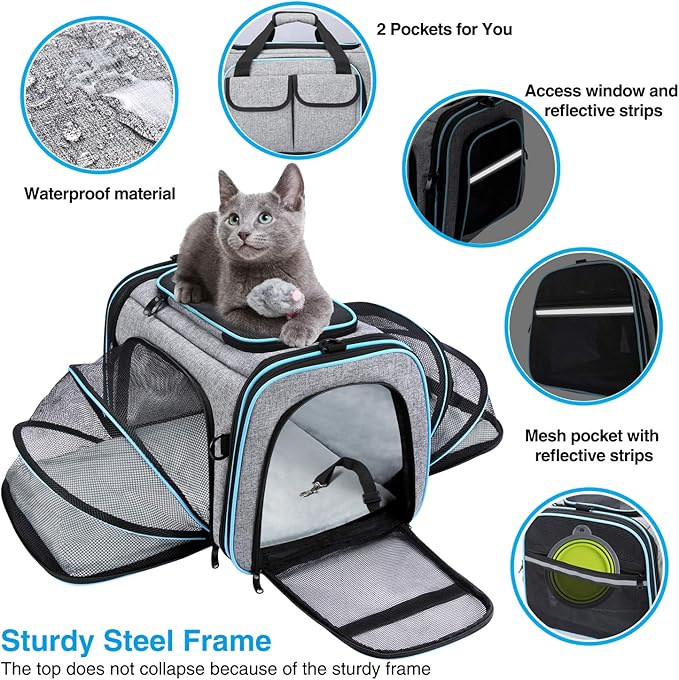 Airline Approved Pet Carrier, Large Soft Sided Pet Travel TSA Carrier 4 Sides Expandable Cat Collapsible Carriers with Removable Fleece Pad and Pockets for Cats Dogs and Small Animals-PurrikoPets