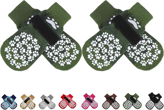EXPAWLORER Anti Slip Dog Socks to Prevent Licking Paws, Shoes for Hot Pavement, Dog Booties for Small Medium Large Senior Dogs, Traction Control Boots & Paw Protectors for Hardwood Floors ArmyGreen-PurrikoPets