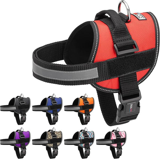 Dogline Dog Harness, Reflective No-Pull Adjustable Vest with Handle, Breathable No-Choke Harness for Small, Medium or Large Dogs Room for Patches Girth 22"-28" in Red-PurrikoPets