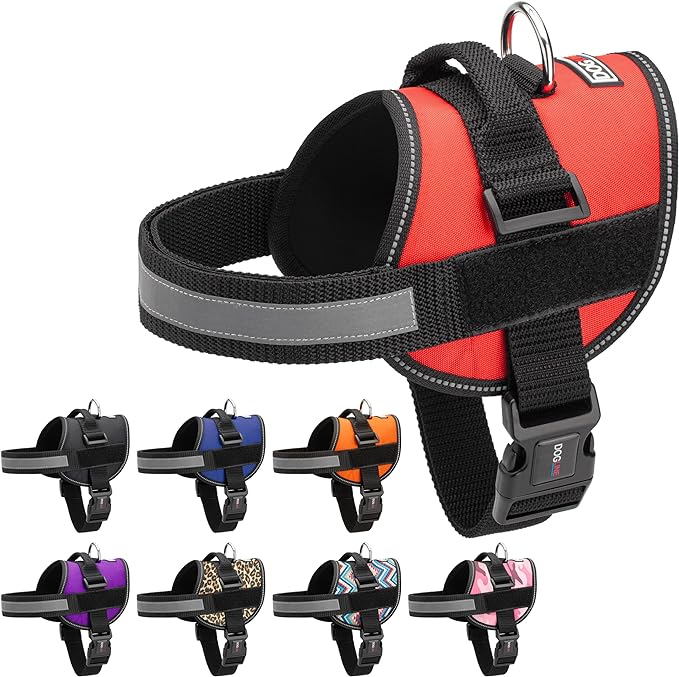 Dogline Dog Harness, Reflective No-Pull Adjustable Vest with Handle for Walking, Training, Service Breathable No - Choke Harness for Small, Medium or Large Dogs Room for Patches Girth 15 to 18 in Red-PurrikoPets