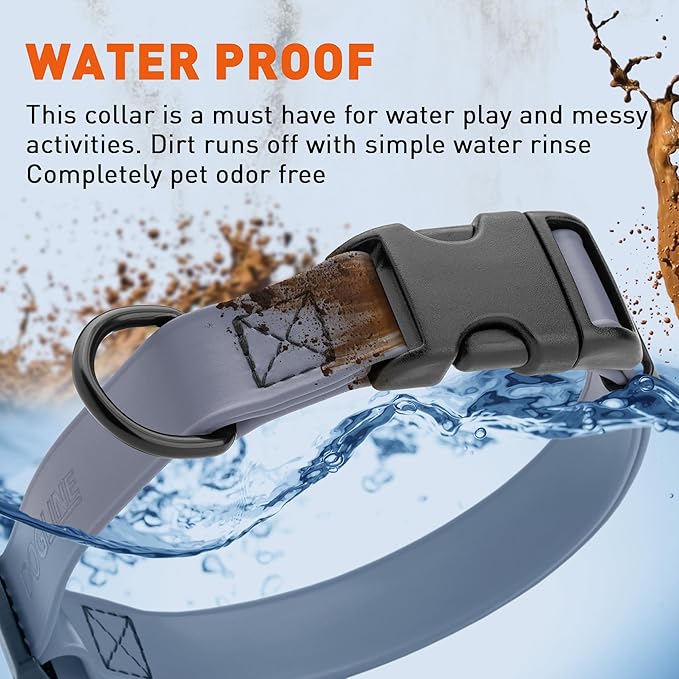 Dogline Biothane Waterproof Dog Collar with Quick Release Buckle Strong Coated Nylon Webbing with Odor- Proof for Easy Care Easy to Clean Fits Small Medium Large Dogs, Grey 3/4" W 12-19" L-PurrikoPets