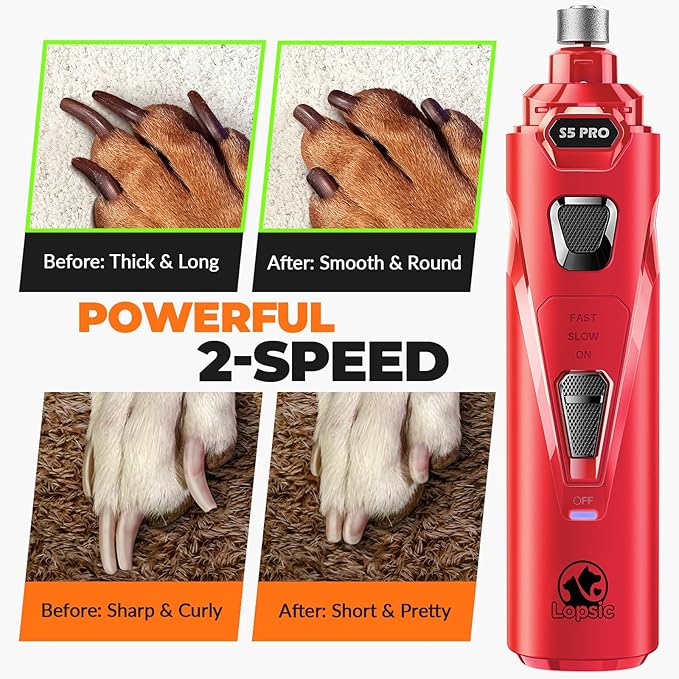Dog Nail Grinder with 2 LED Lights Powerful 2 Speeds Super Quiet Dog Nail Trimmers with 3 Grinding Wheels Rechargeable Pet Dog Nail Clippers for Large Medium Puppy Dogs Dog Nail File Cat Nail Clipper-PurrikoPets