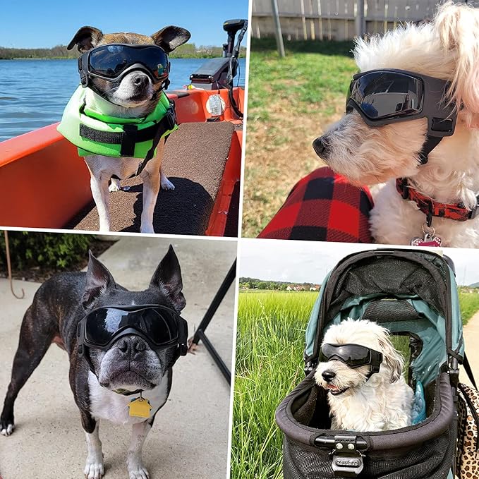 Dog Goggles Dog Sunglasses for Medium Breed UV Protection Windproof with Adjustable Head Straps Chin Straps for Ride Car/Hiking Travel/On Beach-Black-PurrikoPets