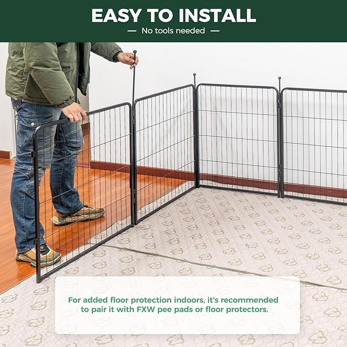 FXW Rollick Unleashed Dog Playpen for Indoor, Yard, RV Camping, 50 inch 32 Panels for Large Dogs, Black│Patented-PurrikoPets