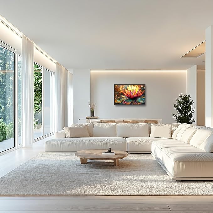 Framed Large Lotus Wall Art for Living Room, Oversized Lotus Flower Wall Decor Zen Golden Floral Canvas Painting Modern Artwork Home Decoration for Living Room Bedroom Office 36"x24"-PurrikoPets