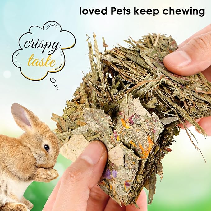 Abizoo Rabbit Natural Treats,10Pcs Timothy Hay Toys Chips Bunny chew Toys with Herbal Flowers Guinea Pig Treats for Hamster Chinchillas Gerbils Rats Small Animals Teeth Care Crisp Snacks-PurrikoPets