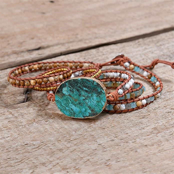 YGLINE Boho Handmade Wrap Leather Tube Crystal Stone Bracelet for Women