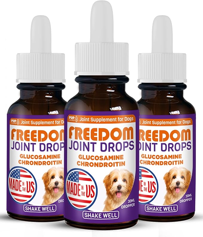 Freedom Joint Drops - Dog Joint Support Supplement with Human-Grade Ingredients - No Fillers, Preservatives, Additives, or Artificial Ingredients, 3 30 ml Droppers-PurrikoPets