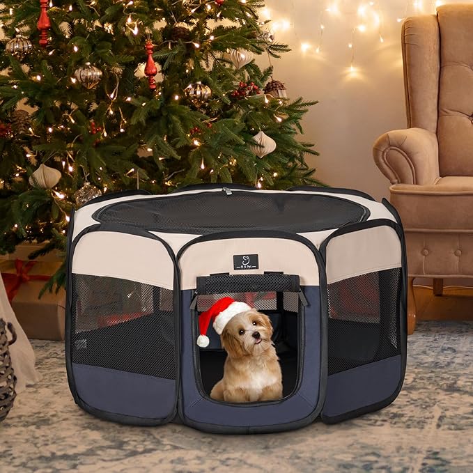 A4Pet Portable Dog Playpen for Small Dogs, 27" Foldable Small Pet Playpen for Puppy/Cat/Rabbit/Chick, Indoor Cat Playpen with Removable Zipper & Mesh Panel(11”W × 7.5”H)-PurrikoPets
