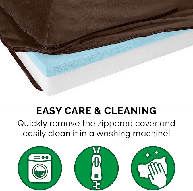 Furhaven Cooling Gel Dog Bed for Large Dogs w/ Removable Bolsters & Washable Cover, For Dogs Up to 125 lbs - Plush & Velvet L Shaped Chaise - Sable Brown, Jumbo Plus/XXL-PurrikoPets