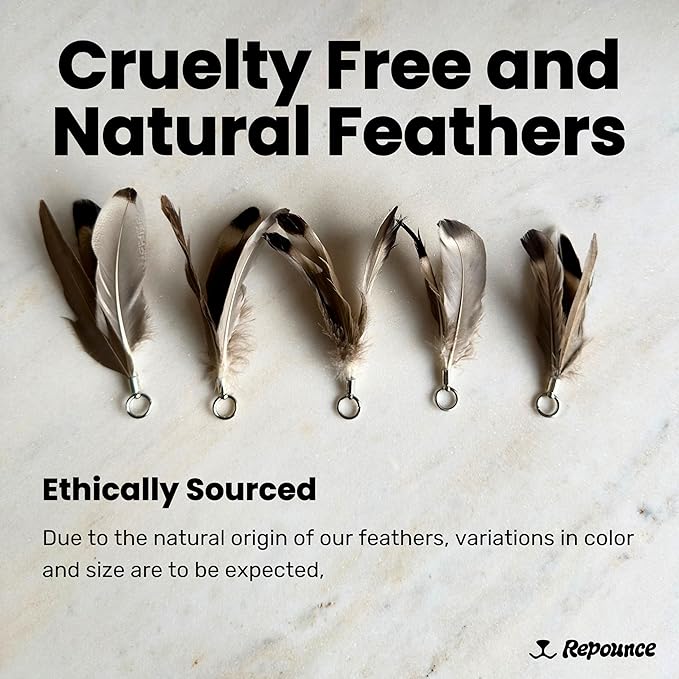 Feather Toys Replacements (3 Pc) - Cat Toys & Kitten Toys for Indoor Kittens, Set of Replacement Feather Attachments Extra Small and Durable, for Cat Wands, Natural and Safe-PurrikoPets