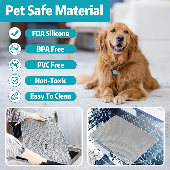 1.5 Gal Dog Water Bowl No Spill, 5.6L Stainless Steel Bowls and Non-Slip Dog Bowl Mats for Food and Water, Silicone Pet Feeding Mats for Floors Waterproof-PurrikoPets