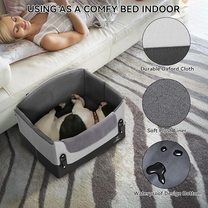 A4Pet Dog Car Seats for Small Dogs, Booster Car Seat with Patent Buckles & Clip-On Safety Leash, Pet Seat for Puppy Small Dogs Cats Under 25 Lbs, Grey-PurrikoPets