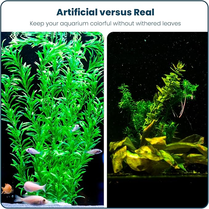 3PCS Artificial Aquarium Plants Set Extra Large - Big Natural Looking Plastic Decoration for Fish, Axolotl and Turtle Tanks – Tall Realistic Tank, Swamp and Pond Fake Plant Decorations.-PurrikoPets