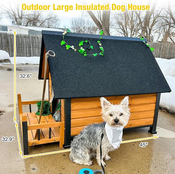 AIVITUVIN Outdoor Dog House Insulated Liner with Anti-Chewing Iron Surround Dog Kennel Dog Shelter Weatherproof (Brown, 45" D x 32.9" W x 32.6" H)-PurrikoPets