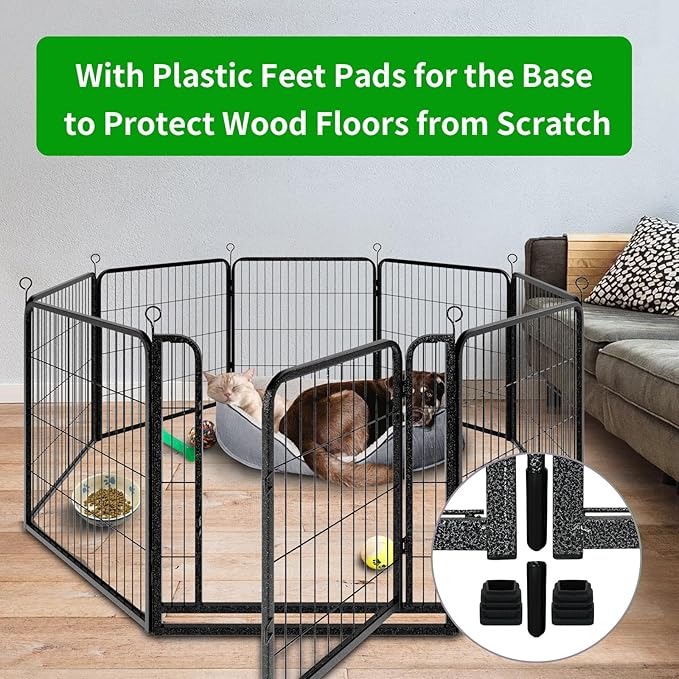 Dog Playpen Outdoor Extra Wide 8 Panels Heavy Duty Dog Fence 32" Height Anti-Rust with Doors Portable for RV Camping Yard, Total 21FT, 35 Sq.ft, Snowy Black-PurrikoPets