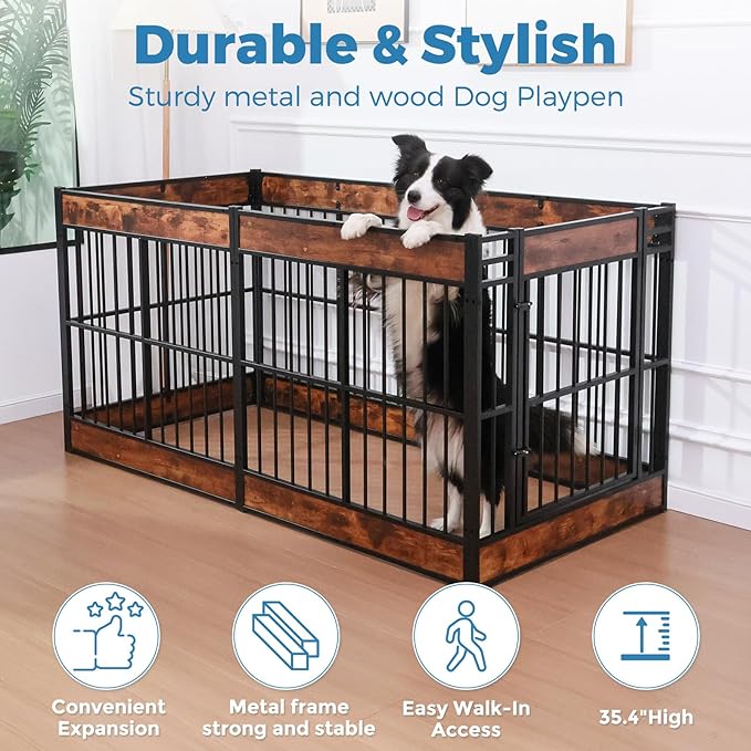Dog Playpen, 35.4" Height Dog Pen Indoor, Heavy Duty, Safe and Sturdy, Furniture Style Puppy Pen-PurrikoPets