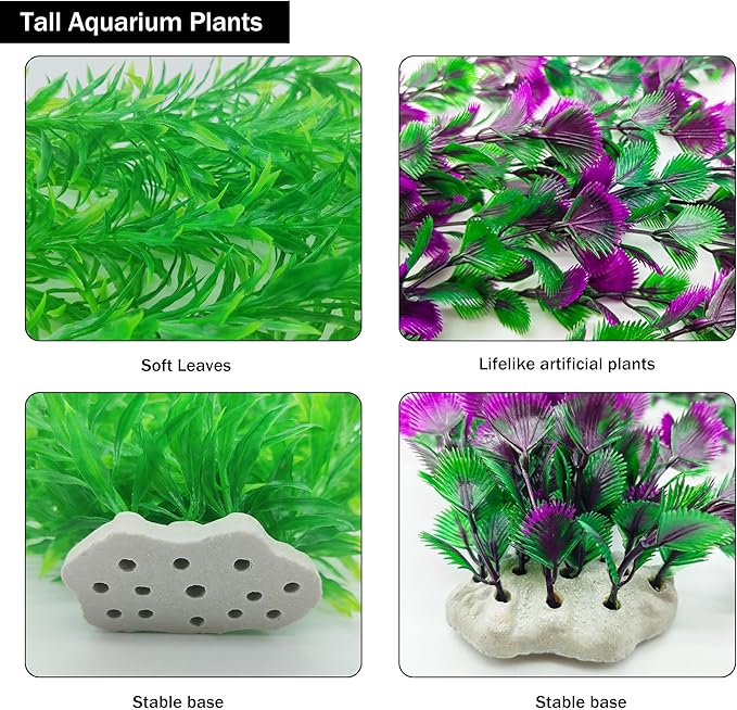 20.47 Inch Tall Aquarium Plants – Large Lifelike Artificial Fish Tank Decorations, 2 Pcs Fish Tank Plants Plastic，Durable & Safe for Freshwater/Saltwater Aquariums (Green (Style D))-PurrikoPets