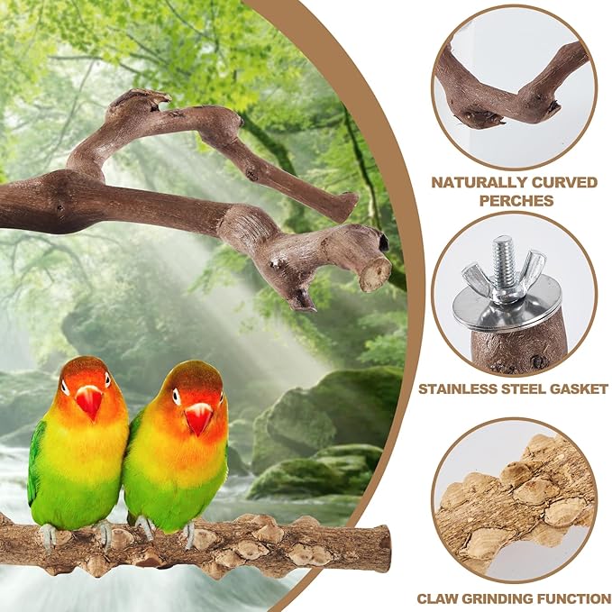 6-Piece Bird Perch Set - Natural Wood Grape Sticks, Paw Grinding Forks, Bird Stand & Toys for Parakeets, Cockatiels, Conure, Budgies-PurrikoPets