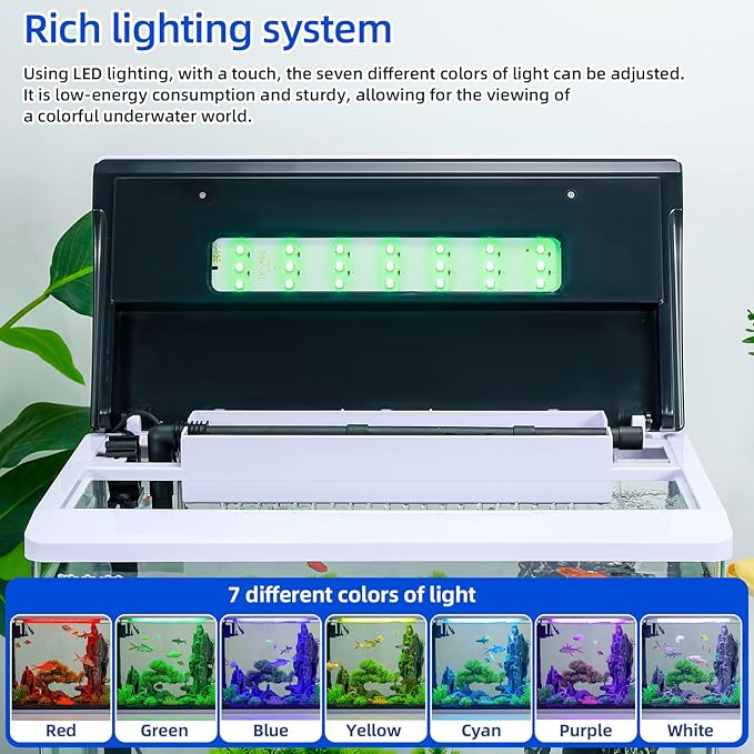 8 Gallon High-Transparency Fish Tanks, Betta and Goldfish Tanks with Filter, Light, Seven-Color LED, Integrated Oxygenation, Filtration, and Circulation, and Aquarium Starter Kits-PurrikoPets
