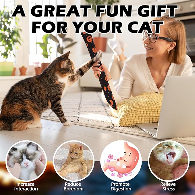 EXPAWLORER Halloween Cat Toys, 4 pcs Soft Pillow Catnip Toys with Bells Inside, Interactive Bite Resistant Fish Shape Kicker Toys for Indoor Kitten Playing-PurrikoPets