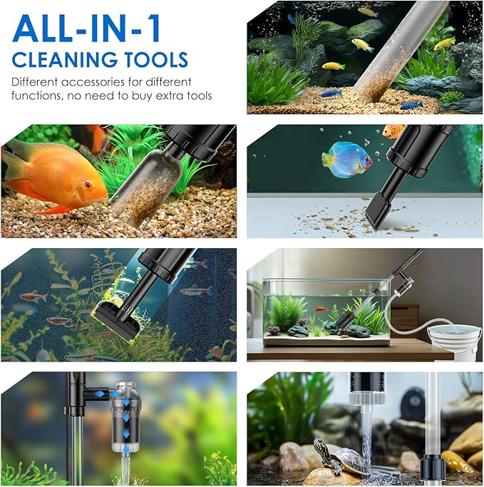 36W Fish Tank Vacuum Gravel Cleaner Electric: Aquarium Vacuum Gravel Cleaner with Strong Suction for Automatic Water Change Algae Cleaner Sand Wash Water Circulation and Water Shower, Timed Off-PurrikoPets