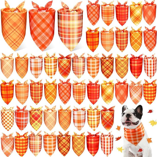 Abbylike 50 Pcs Fall Plaid Dog Bandanas Bulk Autumn Bandanas for Dogs Triangle Kerchief Bibs Scarf for Small Medium Large Pets Thanksgiving Costume Accessories, 25 Styles (31.5 x 21.7 x 21.7 Inch)-PurrikoPets