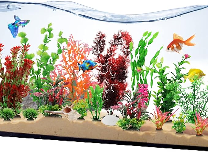 Fish Tank Accessories Aquarium Decorations Plants, 20pcs Fish Tank Decorations Plant, Fish Tank Decor, Aquarium Decor Plastic Plants, Small to Large-PurrikoPets