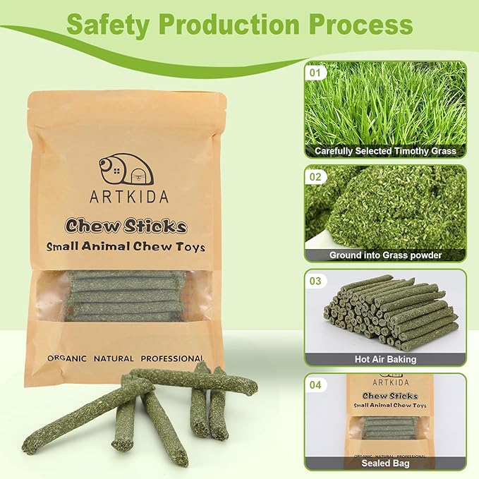 100PCS Timothy Hay Sticks for Rabbits Guinea Pigs Chinchillas Chew Treats, Natural Timothy Grass Molar Teeth Stick Bunny Chew Toys for Rabbits Chinchillas Guinea Pigs Hamsters Rodents-PurrikoPets