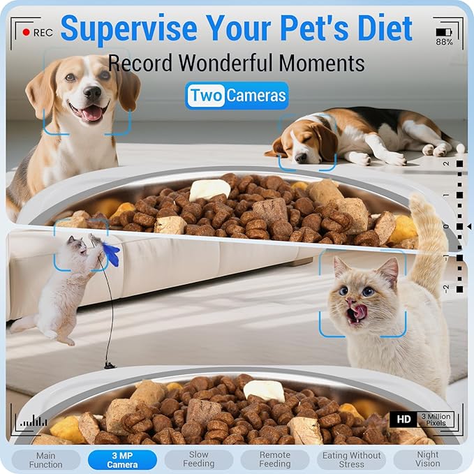 5G WiFi Automatic Cat Feeder with Two HD Camera: 7L Automatic Dog Feeder with Night Vision, Auto Cat Food Dispenser for Multiple Pet, Detachable for Easy Cleaning - 29 Cup-PurrikoPets