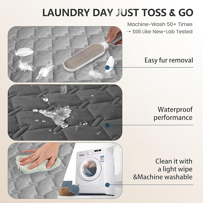 gogobunny 3X Stronger Waterproof Pet Blanket, Scratch Proof Furniture Protector for Dogs Cats, Reversible Cover 52x82 Inch, Dark Grey/Light Grey-PurrikoPets