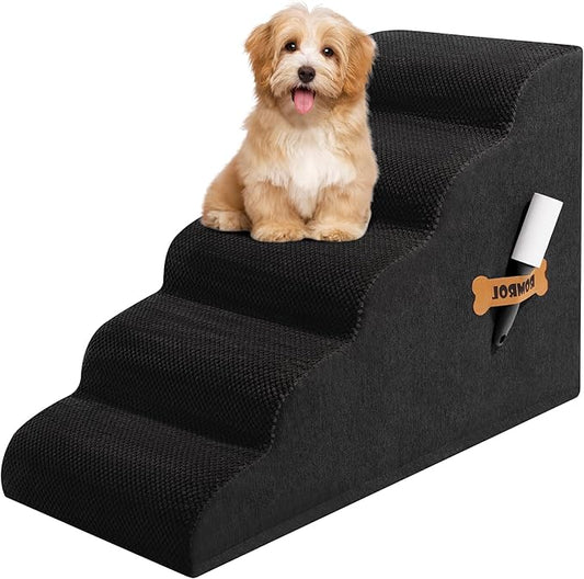 Dog Stairs, Romrol Dog Steps Ramp for High Bed and Couch, Dogs Ramp with Durable Non-Slip Waterproof Fabric Cover, Pet Stairs for Small Dogs and Cats or Pets Joints, 4-TiersBlack-PurrikoPets