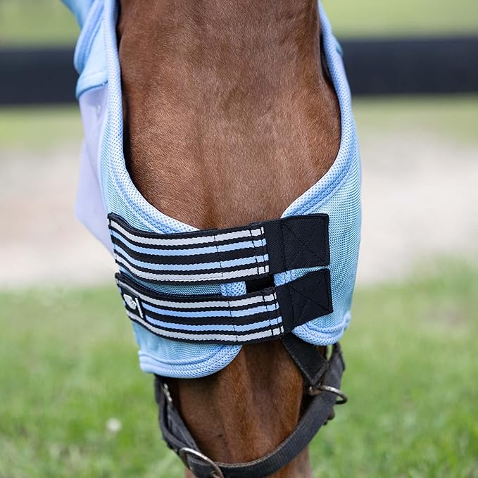 Equinavia Algard Soft Mesh Horse Fly Mask with Ear Protection and 45 UPF Rating | No Eye Irritation & UV Protection - Light Blue - Warmblood-PurrikoPets
