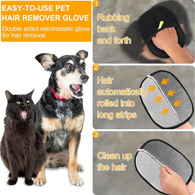 AIERSA Pet Hair Removal Tool, Electrostatic Pet Hair Remover,Static Removal Gloves for Pet Hair, Dog and Cat Hair Remover Electrostatic Gloves Set for Couch, Clothes, Car, Carpet, Bed, Furniture-PurrikoPets