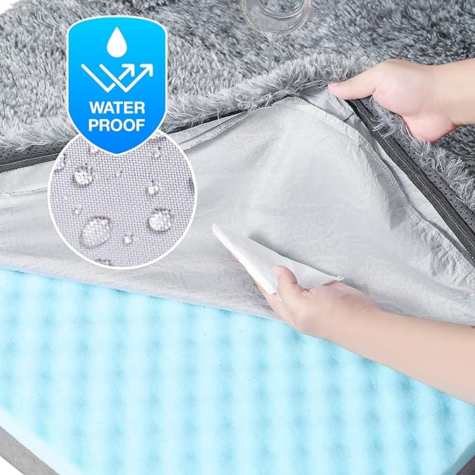 EHEYCIGA Foldable Human Dog Bed, Orthopedic Memory Foam Human Sized Dog Bed, Waterproof Pet Bed for People, Faux Fur Pet Couch for Adult, Grey, 72"x44"x11"-PurrikoPets