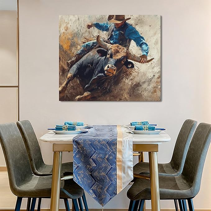 Framed Large Western Cowboy Wall Art, Oversized Rustic Cow Wall Decor for Living Room, Dusty Canvas Painting Pictures Vintage Artwork Home Decoration for Living Room Bedroom Office 60"x30"-PurrikoPets
